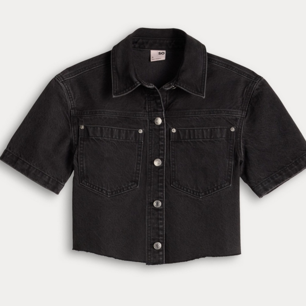 SO Black Short Sleeve Cropped Jean Jacket